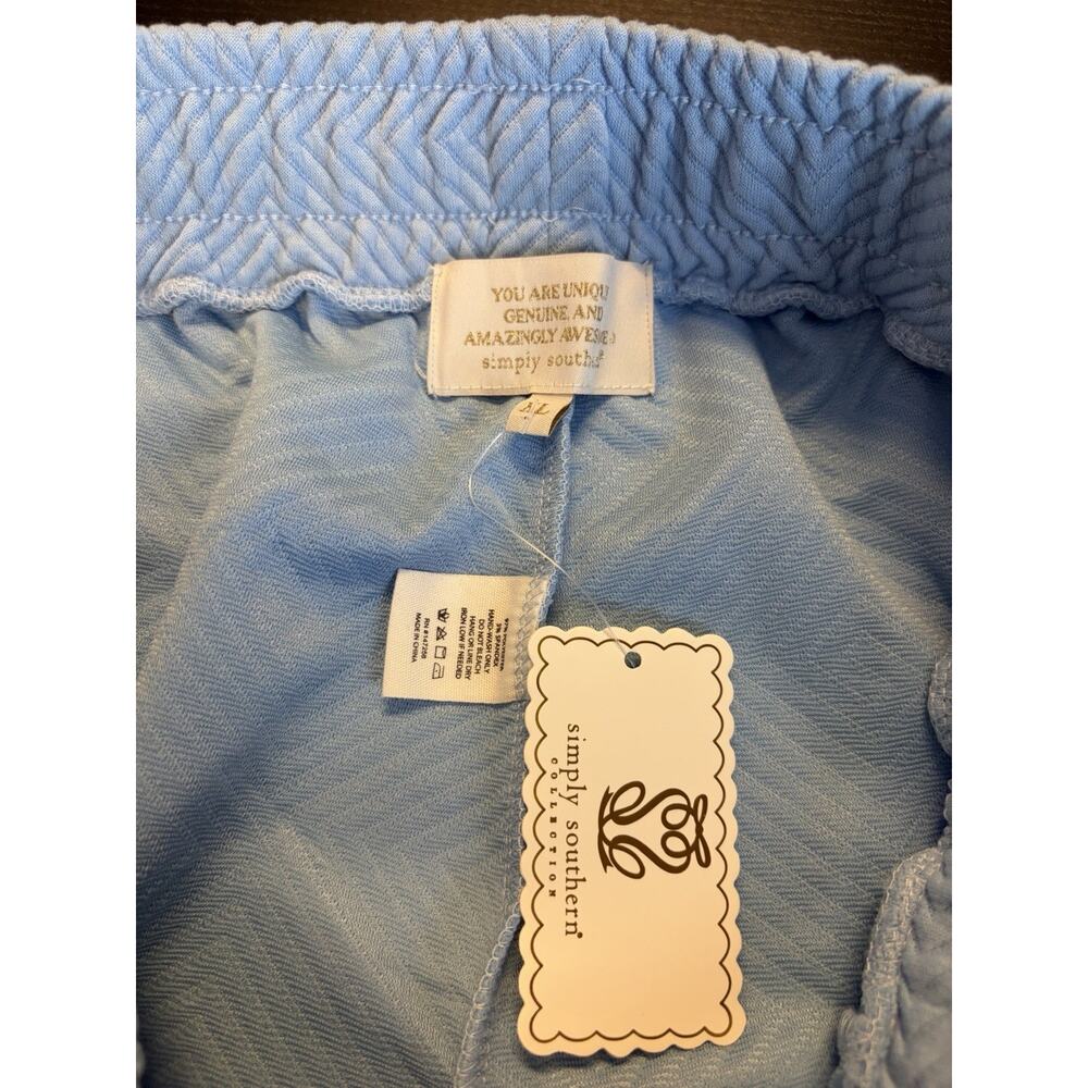 Simply Southern NWT XL Blue 2 Pc Lounge Set Pearl Rhinestone Top Wide Leg Pants - Picture 9 of 16